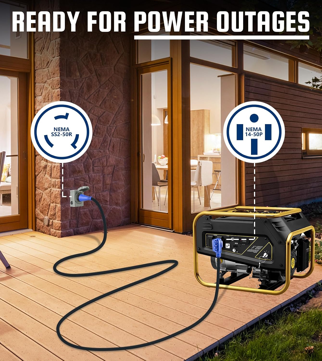 50 Amp 30FT RV Extension Cord, ETL Listed Heavy Duty Copper NEMA 14-50P to SS2-50R Power Cord with Twist Lock and Polarity Indicator