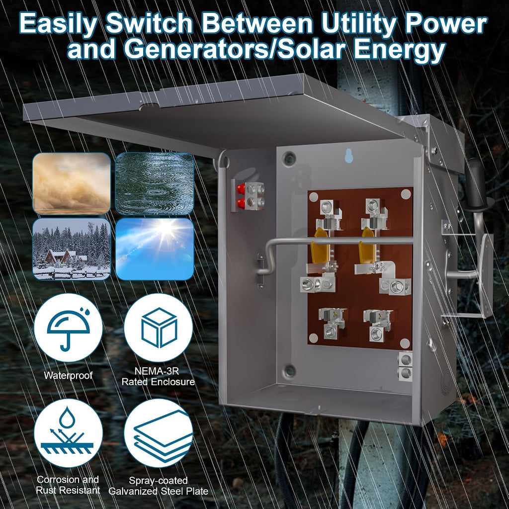 Upgraded 200 Amp Generator Transfer Switch, Manual Transfer Switch 2 Pole 4 Wires, 120/240-Volt 48,000-Watt General-Duty Double Throw Safety Switch, Heavy Duty Safety Switch (200A-2P)