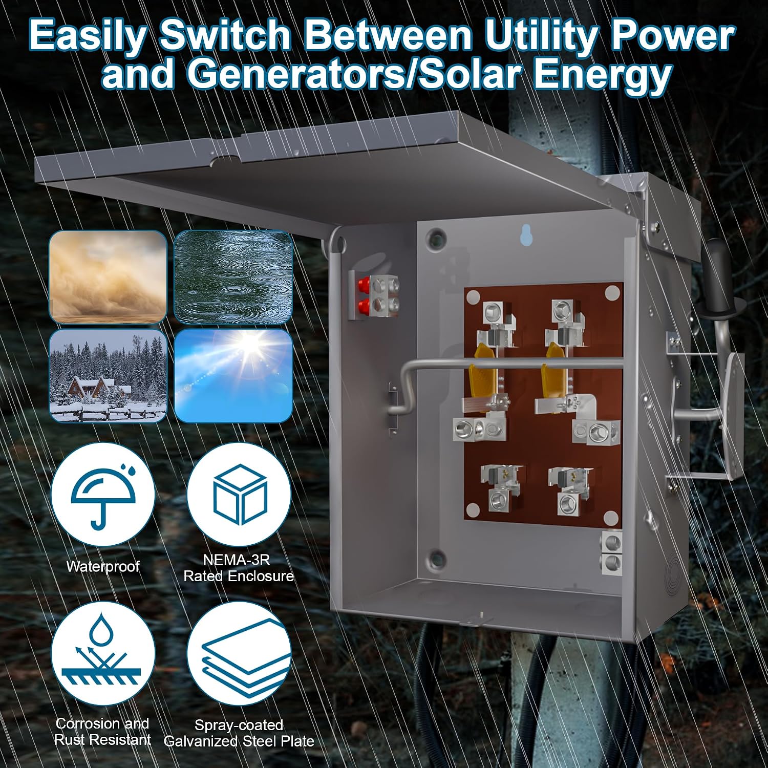 Upgraded 200 Amp Generator Transfer Switch, Manual Transfer Switch 2 Pole 4 Wires, 120/240-Volt 48,000-Watt General-Duty Double Throw Safety Switch, Heavy Duty Safety Switch (200A-2P)