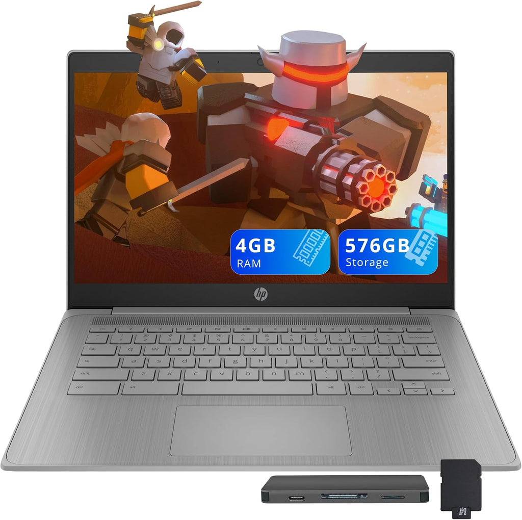 HP Chromebook 14' HD Laptop for Business & Students, Intel Celeron N4120, 4GB LPDDR4, 576GB Storage(64GB eMMC+512GB Docking Station), UHD Graphics, Webcam, Long Battery Life, Chrome OS, Modern Gray