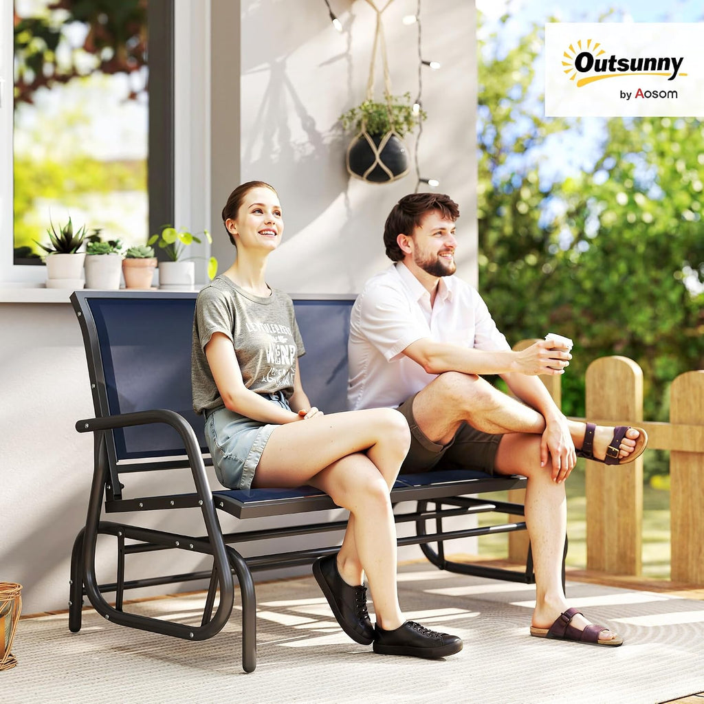 Outsunny 2-Person Outdoor Glider Bench, Patio Double Swing Rocking Chair Loveseat w/Powder Coated Steel Frame for Backyard Garden Porch, Dark Blue
