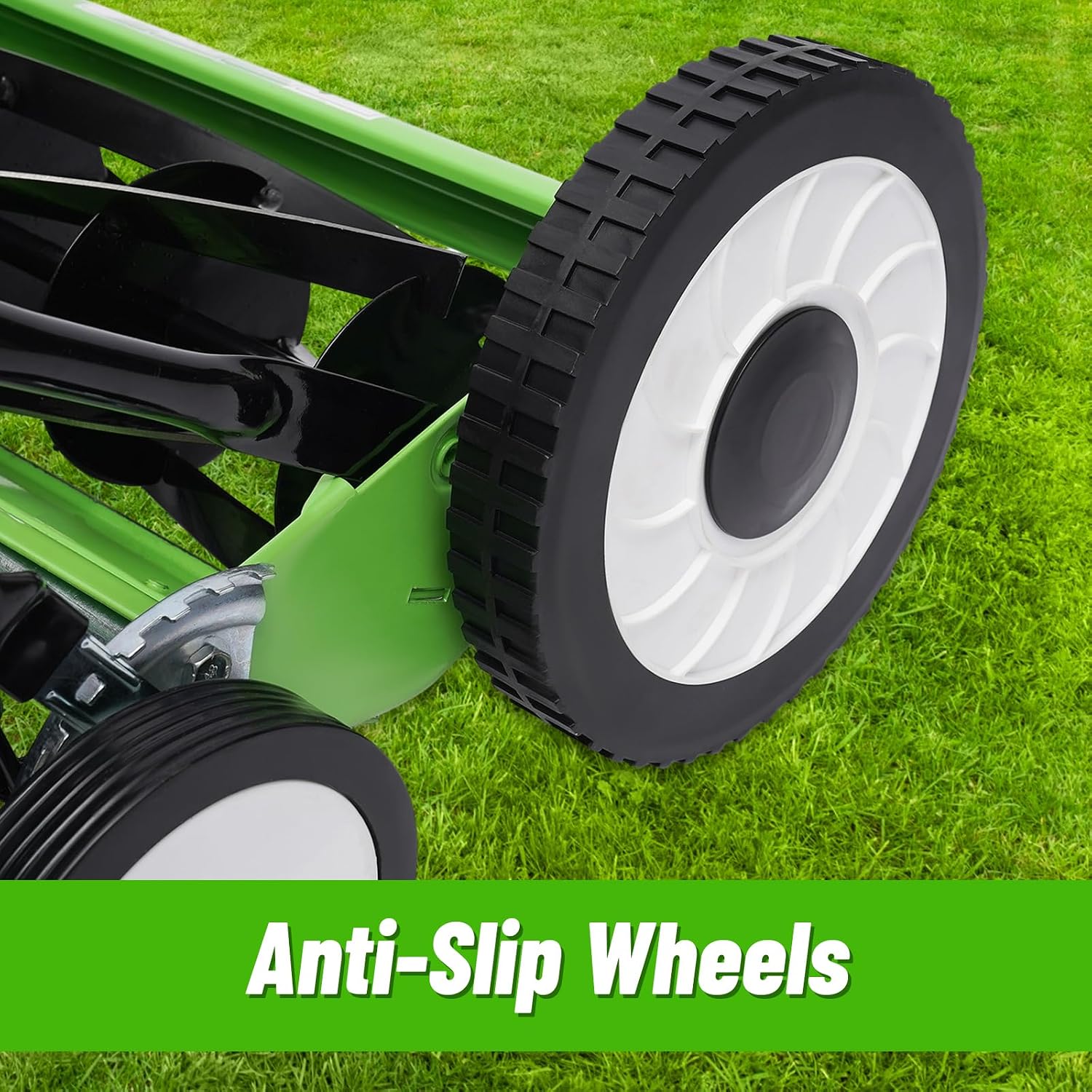 16-Inch 5-Blade Cordless Manual Reel Lawn Mower, Adjustable Cutting Height Manual Reel Mower with Removable Grass Collection Basket, 4 Wheels