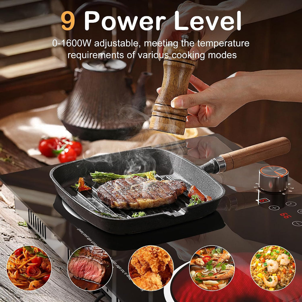 Karinear Electric Cooktop 2 Burner, 110V Electri Stove Top, 2000W Knob Control & Sensor Touch Electric Hot Plate for Countertop or Built-in Install, Timer, Safety Lock, 9 Power Level, 24 Inch