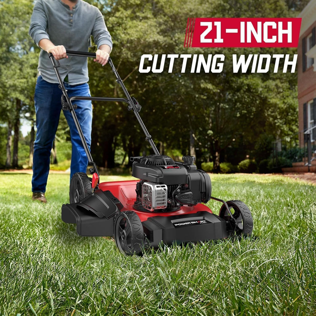 PowerSmart 21' Push Lawn Mower with B&S 125cc Engine, 2-in-1 Mulching and Side Discharge, Easy Assembly & Lightweight, Cordless Push Lawn Mowers for Garden Yard