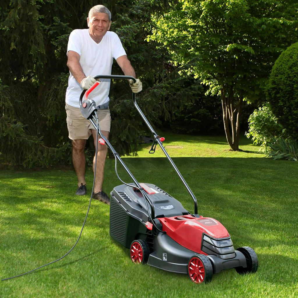 Goplus Lawn Mower, Electric Lawn Mowers with Grass Collection Box, 12 AMP Motor, 14' Cutting Deck, 3 Adjustable Cutting Positions, Walk-Behind Small Corded Lawnmower for Garden Farm Yard