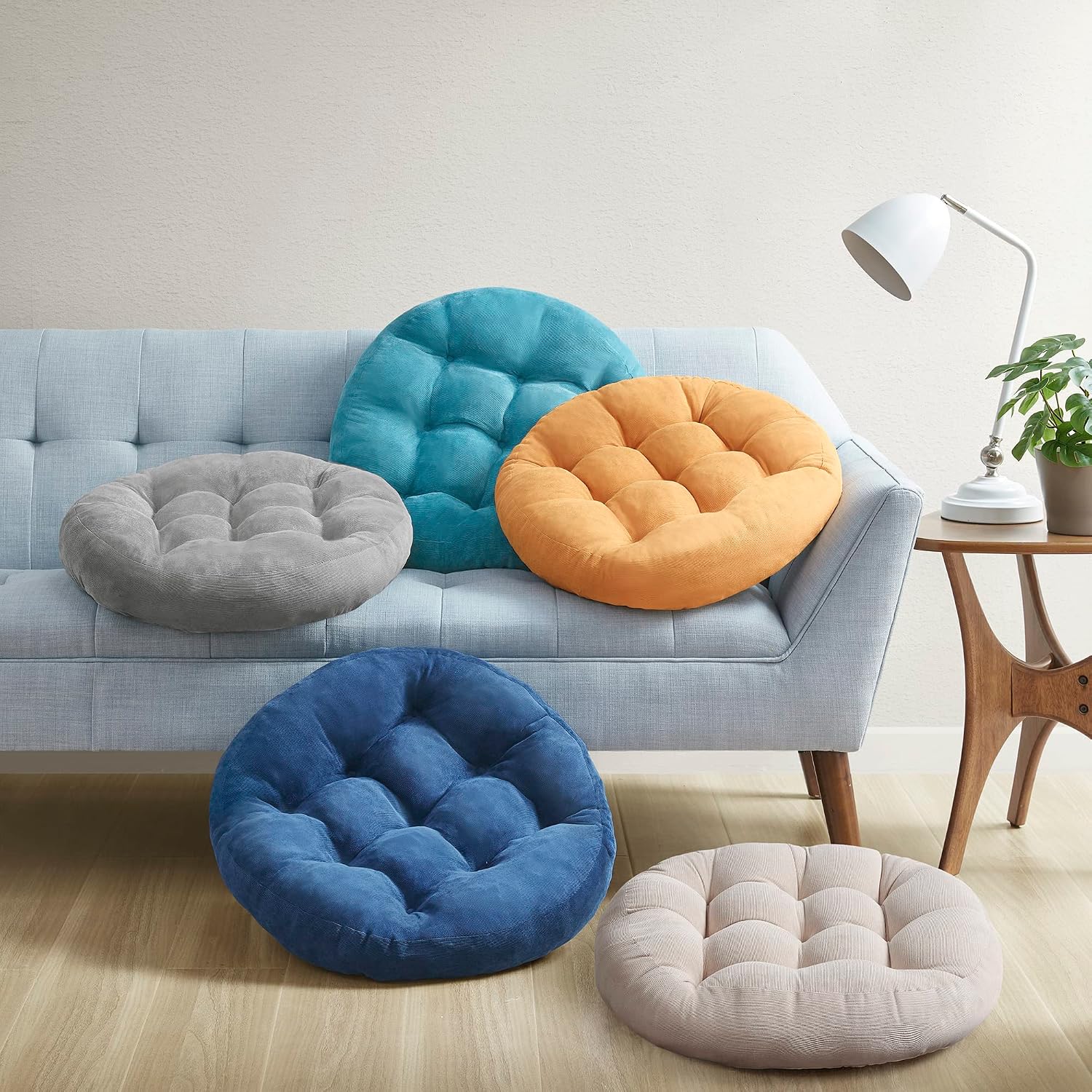 Degrees of Comfort Floor Cushion 6 Pack for Meditation, Office & Classroom – Corduroy Soft Seating Set, 22 Inch, High-Density Foam, Round Shape, Beige