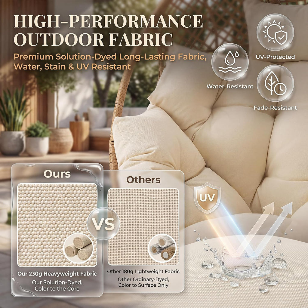 NICESOUL Indoor Outdoor Egg Chair with Ottoman, Comfy Thick Cushioned Egg-Basket Lounge Chair w/Footrest, 440lbs Eggshell Chairs with Foot Rest, Boho Chair for Patio, Balcony, Bedroom, Sunroom, Beige