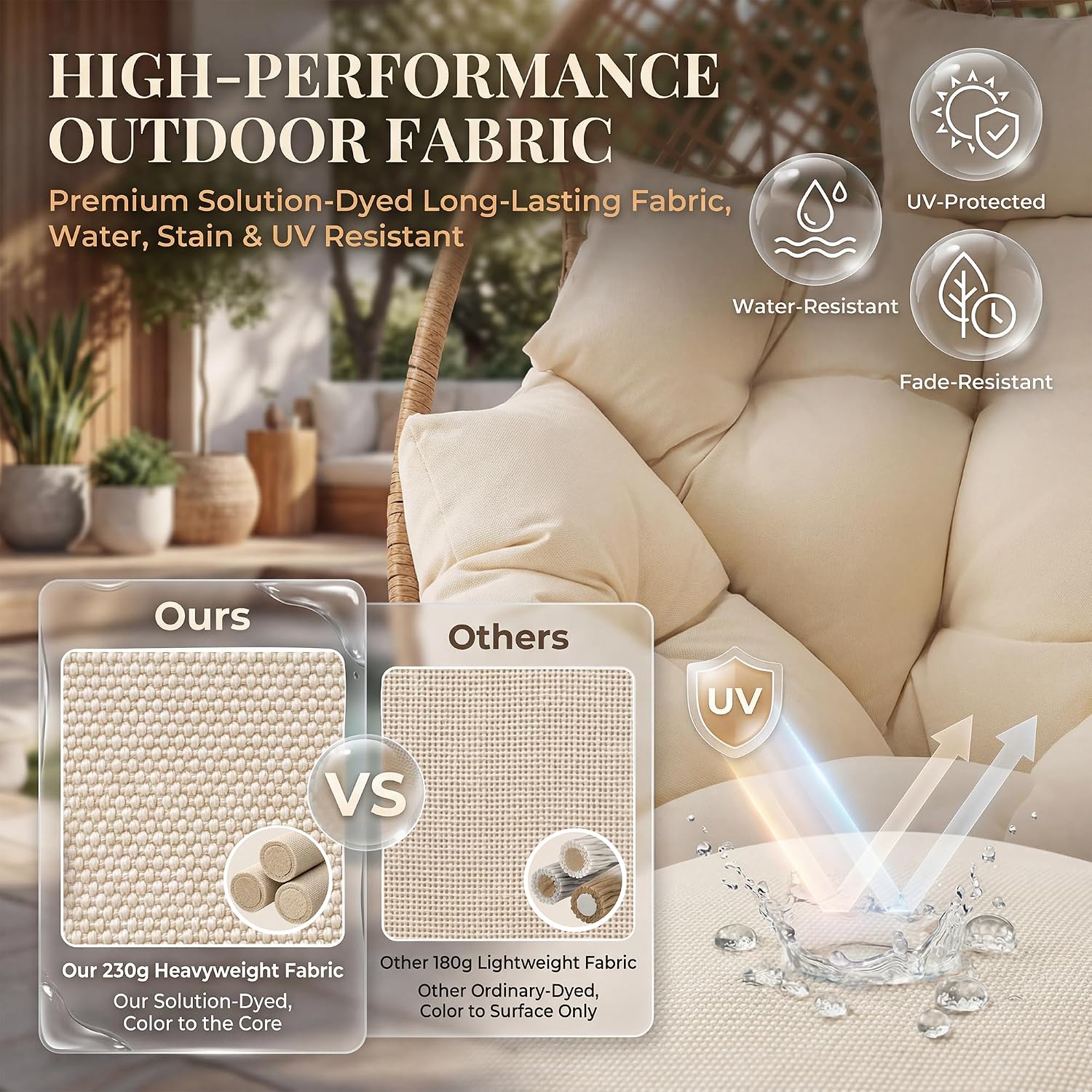 NICESOUL Indoor Outdoor Egg Chair with Ottoman, Comfy Thick Cushioned Egg-Basket Lounge Chair w/Footrest, 440lbs Eggshell Chairs with Foot Rest, Boho Chair for Patio, Balcony, Bedroom, Sunroom, Beige