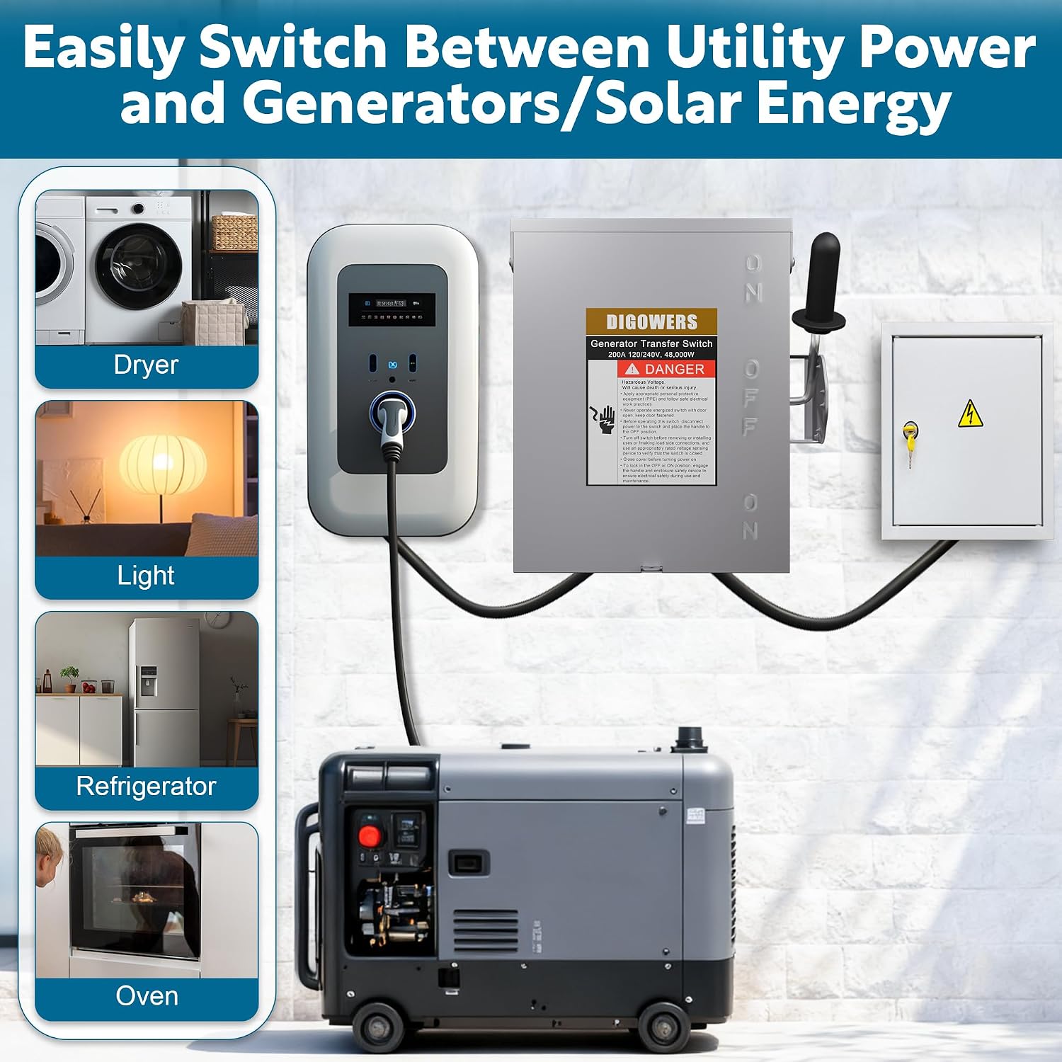 Upgraded 200 Amp Generator Transfer Switch, Manual Transfer Switch 2 Pole 4 Wires, 120/240-Volt 48,000-Watt General-Duty Double Throw Safety Switch, Heavy Duty Safety Switch (200A-2P)