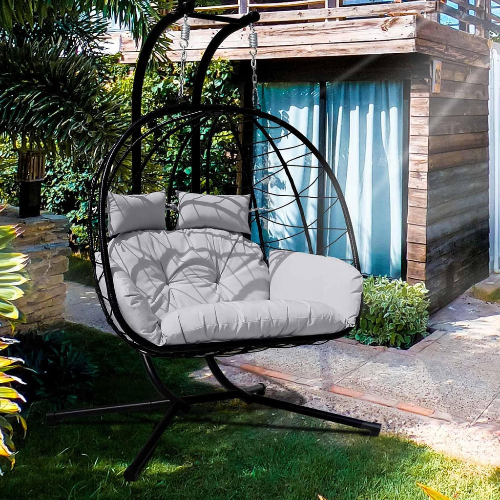 Hanging Egg Chair with Stand Indoor Swinging Chair Outdoor Hammock Egg Chair for Patio, Bedroom, Garden and Balcony (Gray+Black, Large)