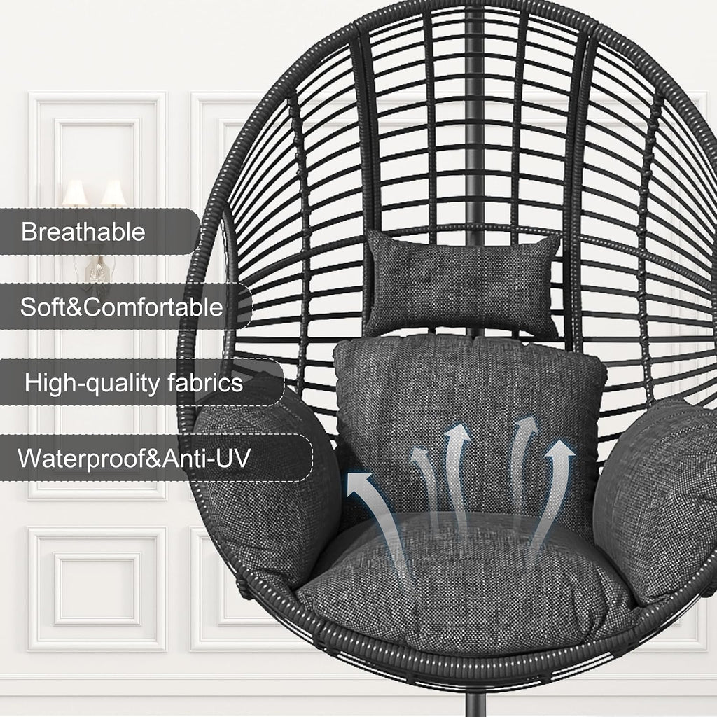 Oversized Hanging Egg Chair Outdoor Indoor, Wicker Swing Egg Chair with Stand 400lbs Capacity for Bedroom, Patio, Garden and Balcony (Black-Regular, Oversize)