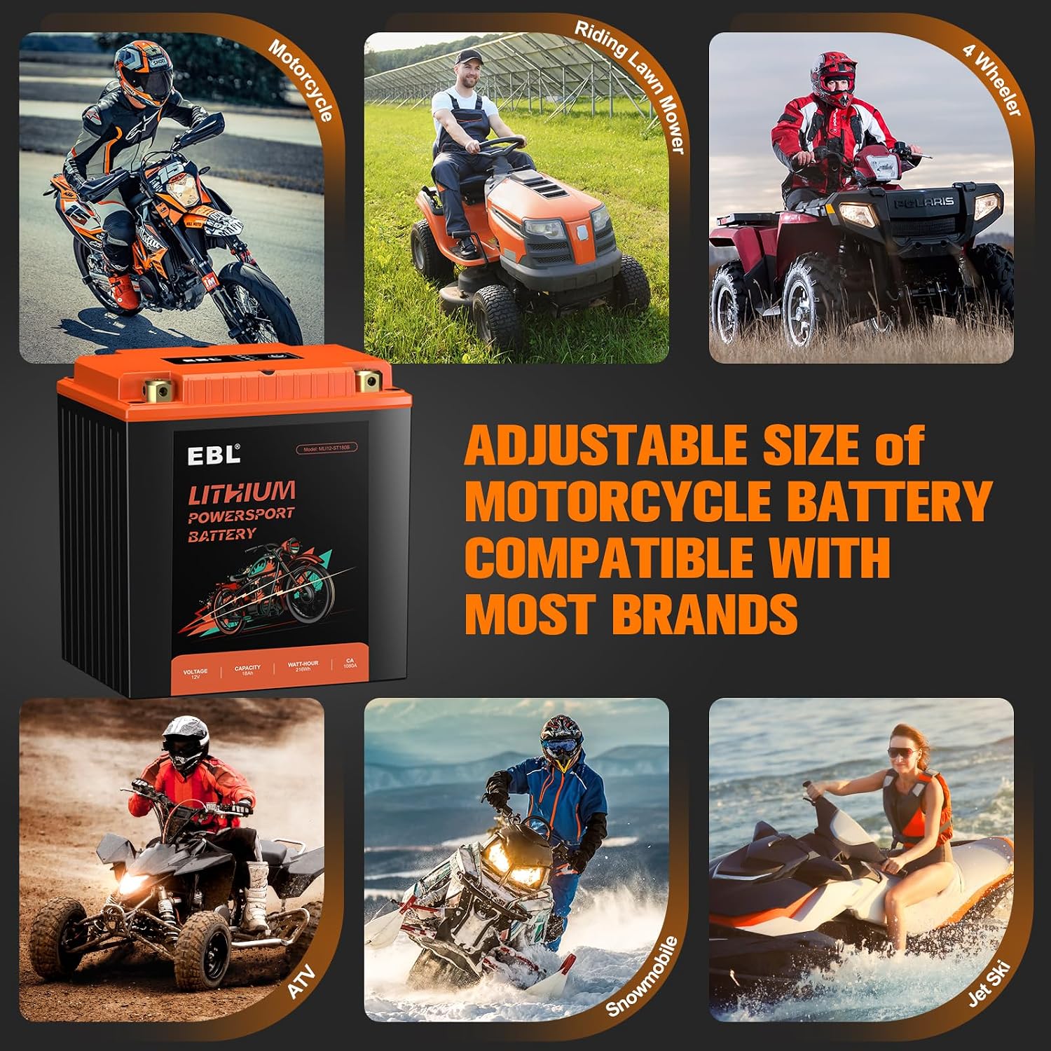 EBL Lithium YTX30L-BS, 540CCA Lithium LiFePO4 Motorcycle Battery, 12V 18Ah ATV, UTV, Jet Ski, 4 Wheeler, Quad, Riding Lawn Mower, Tractor, Scooter, PWC, Seadoo, Polaris and Generator Battery