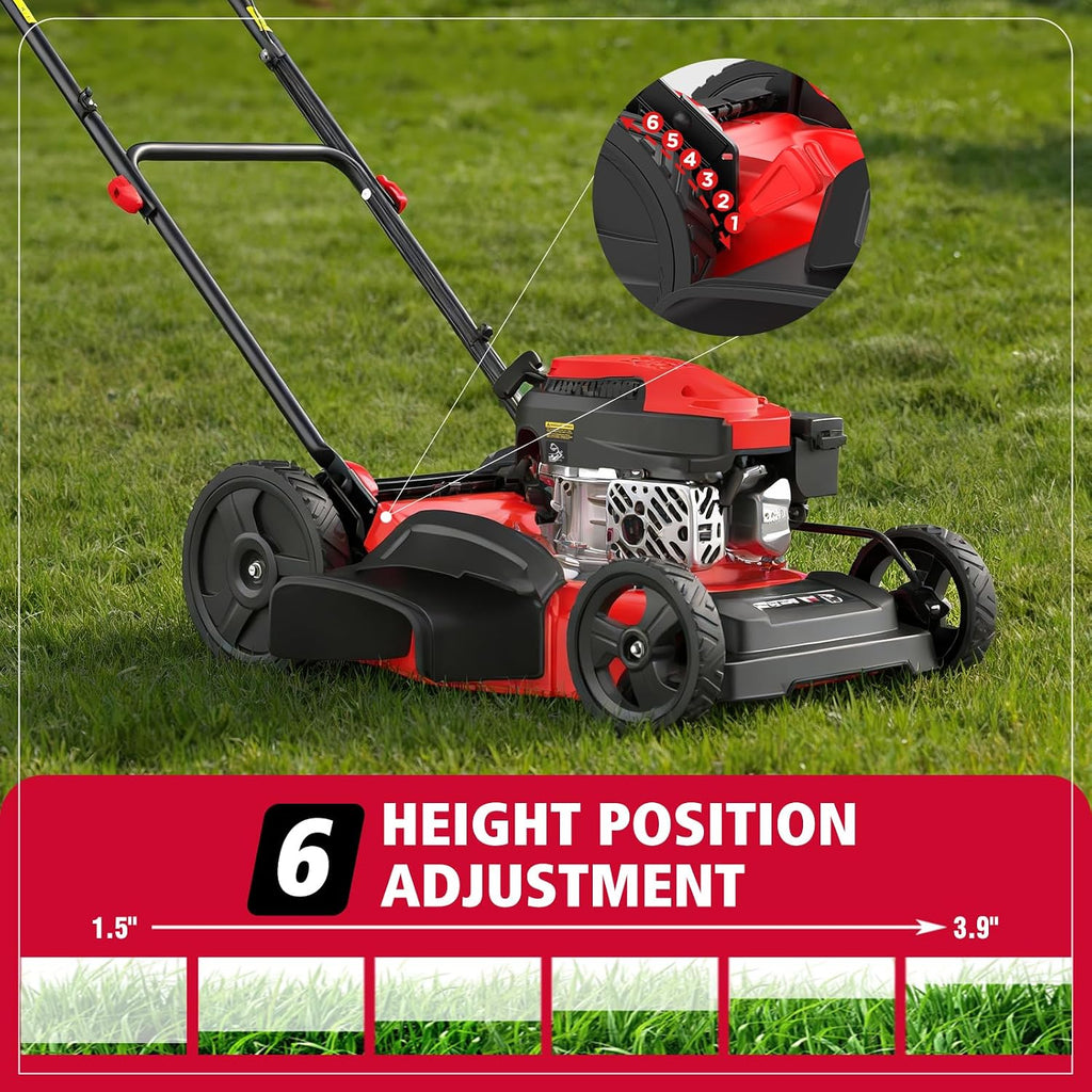 PowerSmart EasyCut 21-Inch Gas Lawn Mower, 144cc 4-Stroke OHV Engine, 2-in-1 Push Mower with Mulching & Side-Discharge