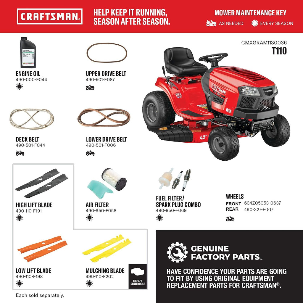 CRAFTSMAN 42' Gas Riding Lawn Mower with 17.5 HP* Briggs and Stratton Single-Cylinder Engine, Gas Lawn Tractor with 7-Speed Transmission, Red/Black (13AN77XSA93)
