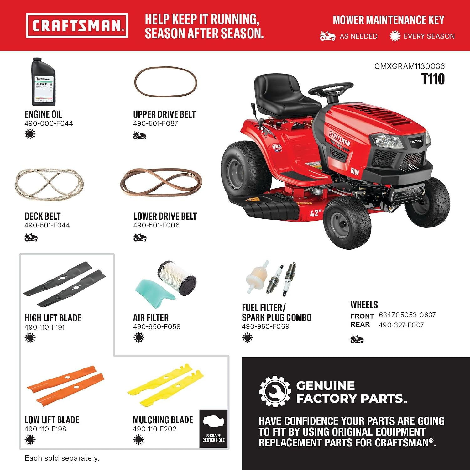CRAFTSMAN 42' Gas Riding Lawn Mower with 17.5 HP* Briggs and Stratton Single-Cylinder Engine, Gas Lawn Tractor with 7-Speed Transmission, Red/Black (13AN77XSA93)