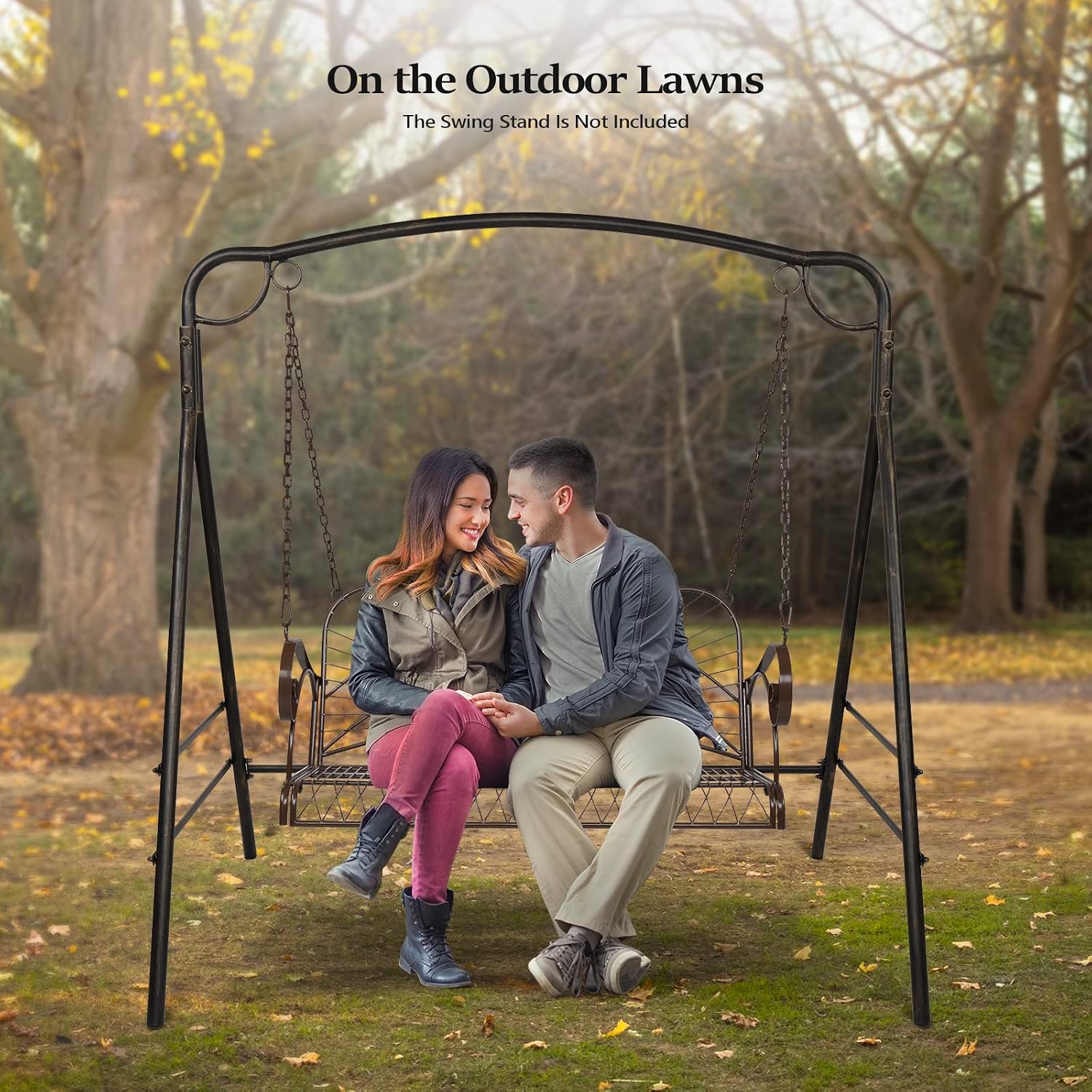 VINGLI Upgraded Metal Patio Porch Swing, 660 LBS Weight Capacity Steel Porch Swing Chair for Outdoors, Heavy Duty Swing Chair Bench for Gardens & Yards (Pattern 3)
