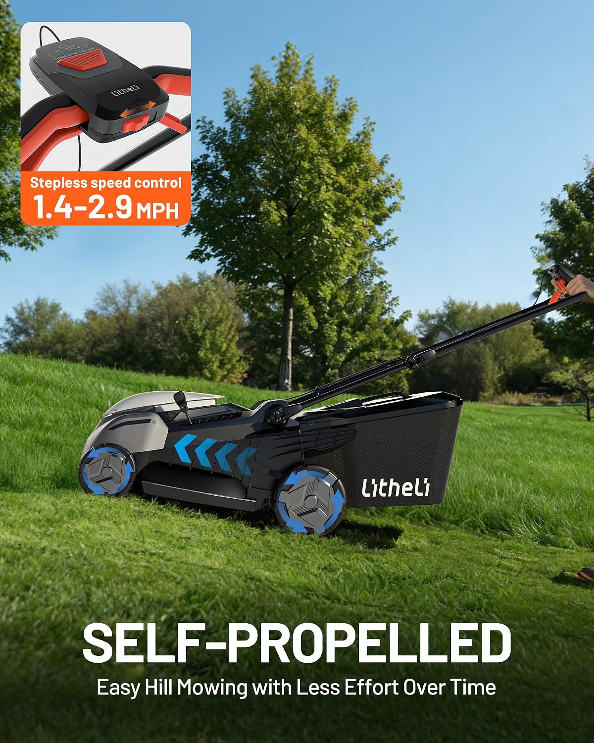 Litheli 40V Lawn Mower Electric, Push Mower, Lawnmower Battery Cordless