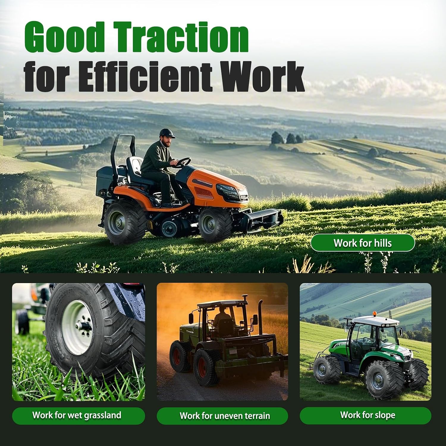 TRIPOWER 23x10.50-12 Lawn Tractor Tires - 23x10.50-12 Lug Ag Tires for Garden Farm Riding Mower Lawn Mower Tire - Working on Hill/Slope/Mud, Durable 6PR Tubeless, 2260 lbs Capacity, Set of 2