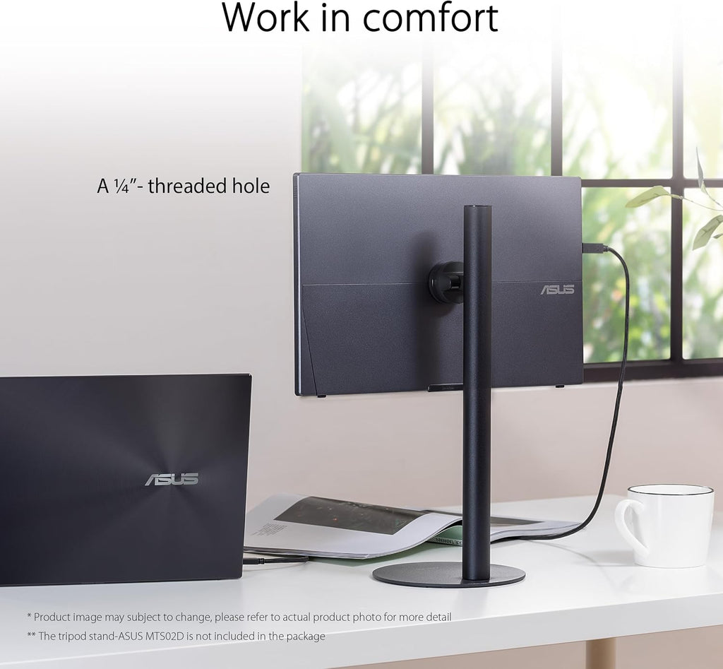 ASUS ZenScreen 15.6' 1080P Portable Monitor (MB16ACVR) - Full HD, IPS, Eye Care, Flicker Free, Blue Light Filter, Kickstand, USB-C Power Delivery, for Laptop, PC, Phone, Console