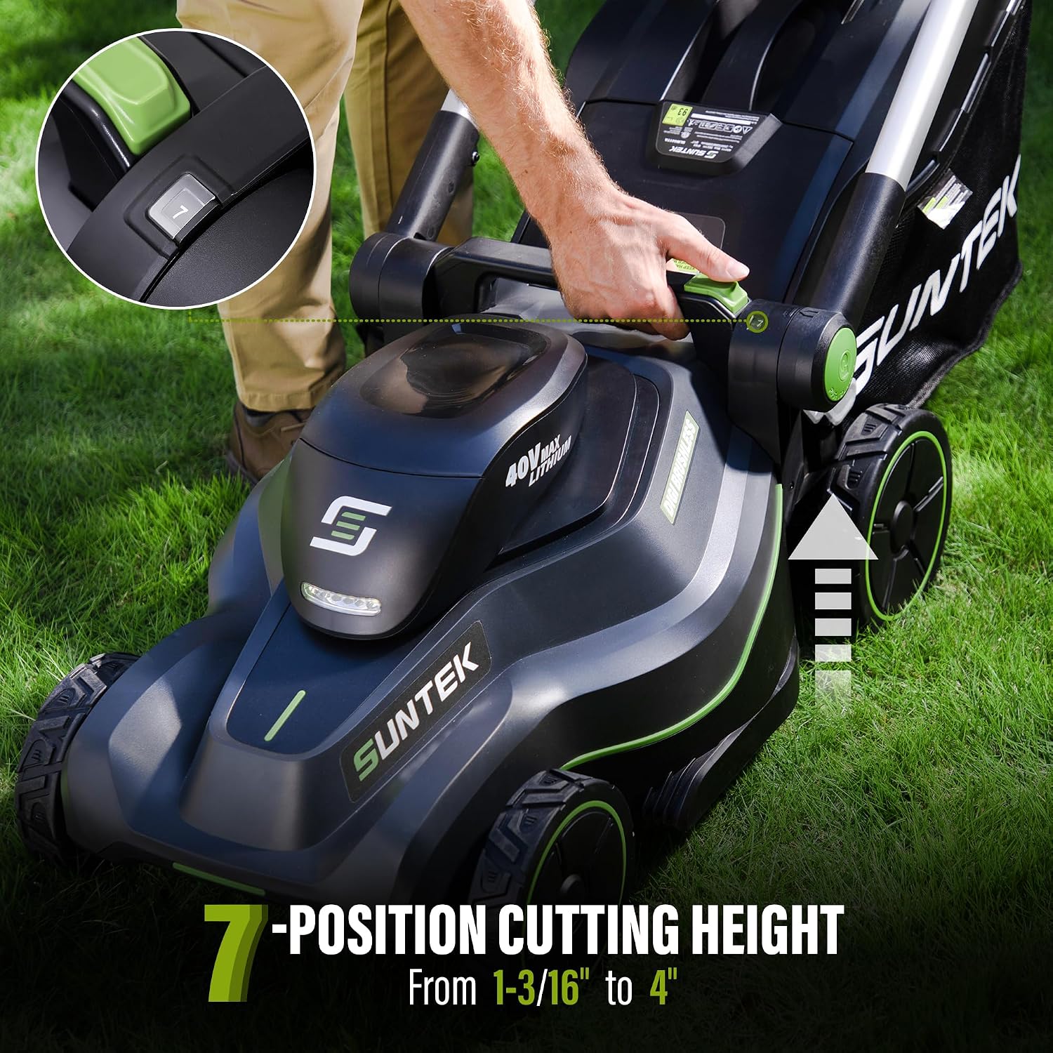 SUNTEK 40V 18-Inch Cordless Electric Lawn Mower, Digi-Brushless Walk-Behind Lawn Mowers, 4.0Ah Lithium-ion Battery and Rapid Charger Included, APP Compatible, SLM4417A
