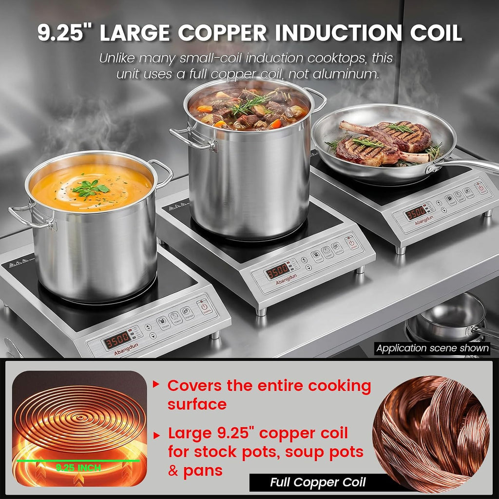 3500W Commercial Induction Cooktop, 208-240V Commercial Induction Burner, Countertop Induction Range & Induction Cooker, Stainless Steel Electric Hot Plate with 9.25-Inch Copper Coil