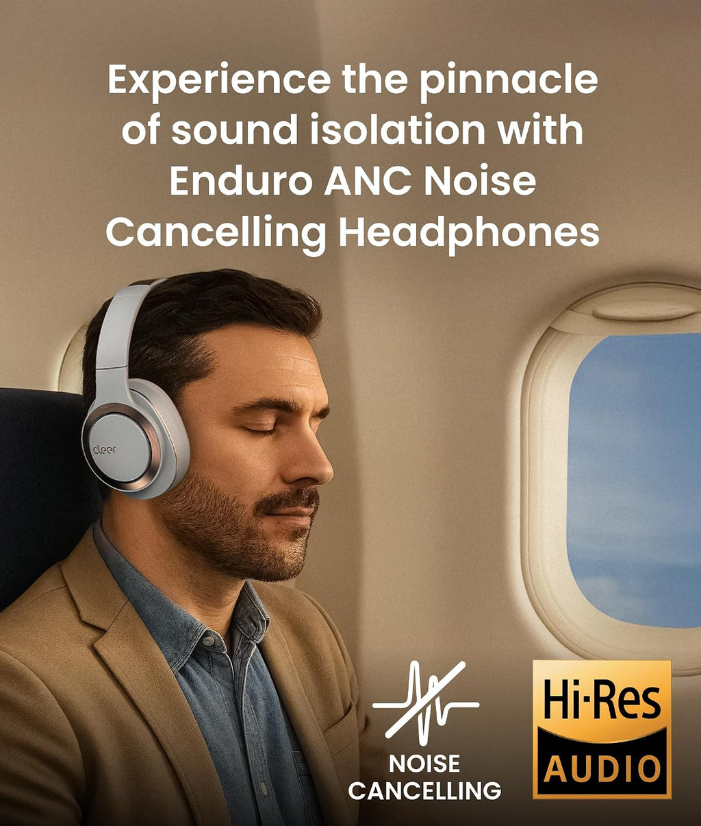 Cleer Audio Enduro ANC Noise Canceling Headphones, Bluetooth Multipoint Connection, Over-The-Ear Design with Mic, Crystal Clear Hands-Free Calling, up to 60 Hours of Battery Life - Light Grey