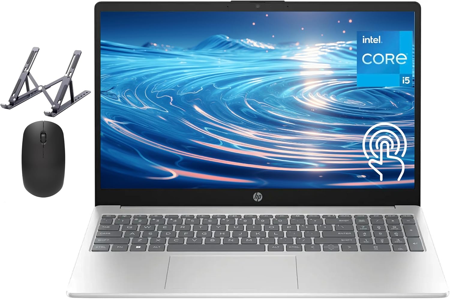HP 15.6' Touchscreen Laptop, Intel Core i5 Processor, 16GB RAM, 1TB SSD,Numeric Keypad, Bluetooth, Wi-Fi, Long Battery Life, Windows 11 Home, Alpacatec Accessories, Silver
