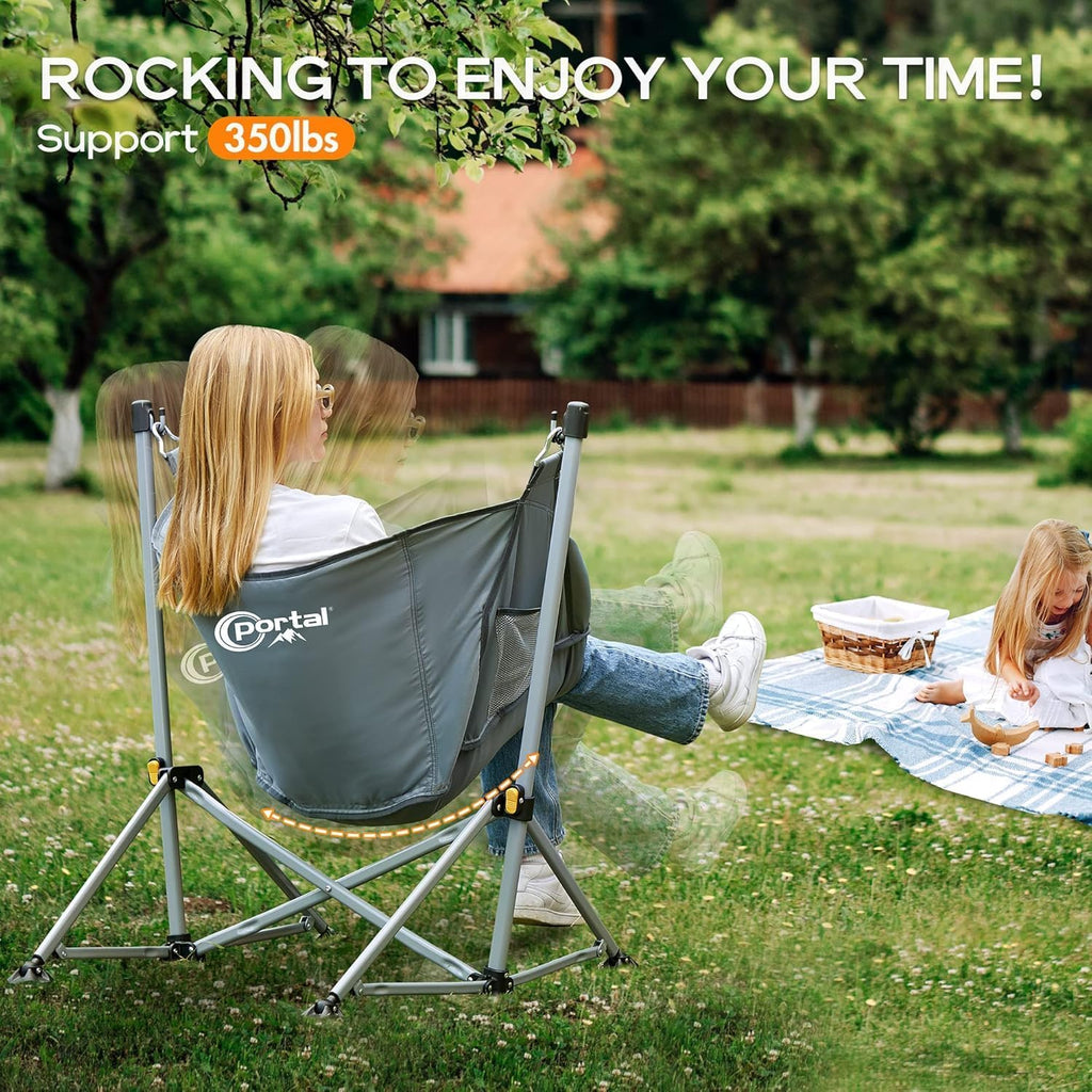 Portal Large Hammock Camping Chair Folding Rocking Chairs Portable Swinging Chair Wide Seat for Outdoor Lawn Patio Garden,Support 350 lbs, Grey, 2 Pack