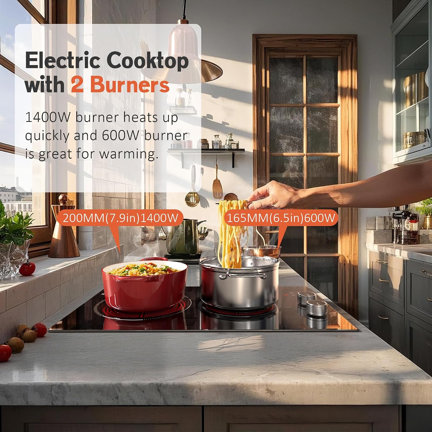 2 Burner Electric Cooktop 110V with Plug Karienvir, 2000W Electric Stove Knob & Touch Control, 12 Inch Stove Top Bunrer, 9 Power Levels, Safety Lock, Timer, Pause Function