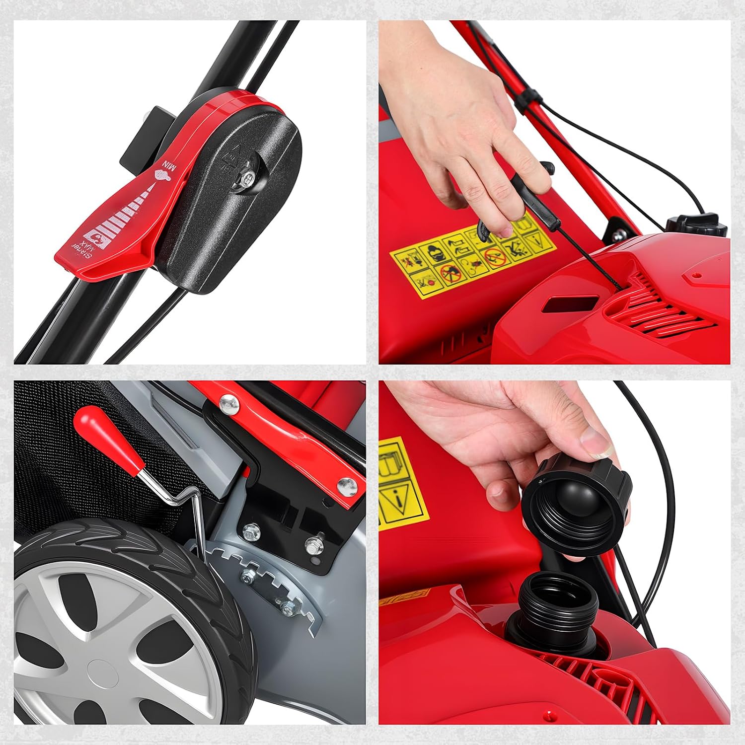 Self Propelled Gas Lawn Mower 20-Inch with 60L Grass Bag - 173cc Gas Powered Engine for Hills & Thick Grass 3-in-1 Mulch/Bag/Side-Discharge, Rear Wheel Drive for Uneven Yards