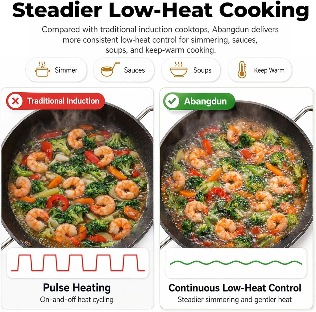 1700W 120V Concave Induction Wok Cooktop, 9.25-Inch Coil, Steady Low-Heat Control, 16 Power Levels, ETL Listed Portable Countertop Burner for Round-Bottom Woks & Flat-Bottom Pans