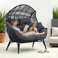IRONCK Egg Chair Indoor Outdoor, 2 Person Double Egg Loveseat Chair, Oversized Thickened Padded Headrests and Cushions, 680 lbs Wicker Lounge for Balcony, Patio, Garden, Black and Gray