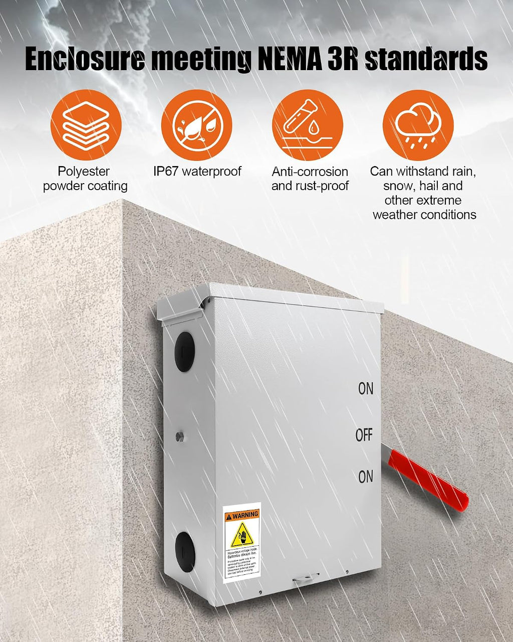 200 Amp Transfer Switch, 3P 120/240V, 48000W General-Duty Double-Throw Safety Switch, Meeting NEMA 3R Standards for Outdoor and Indoor