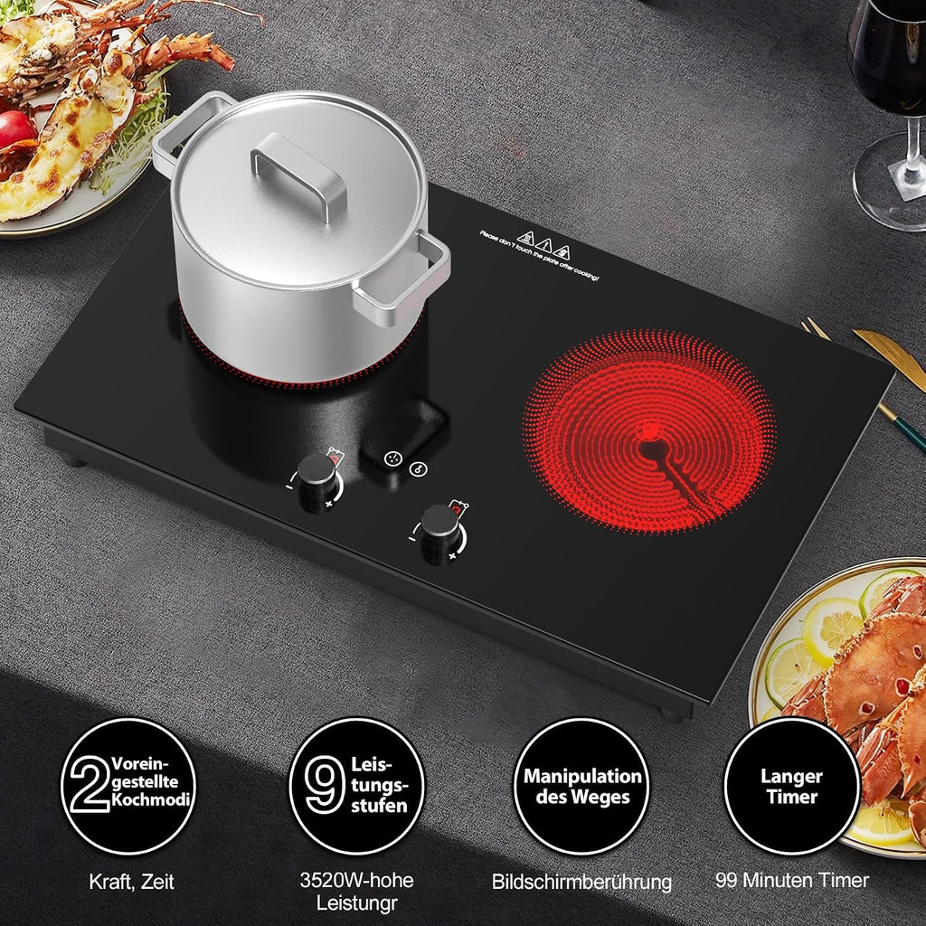 VBGK Electric Cooktop,2400W Electric Stove Top,Countertop and Built-in Hot Plate with Child Safety Lock, Timer, LED touch Knob Control,Overheat Protection,110V 2 Burner Induction Cooktop