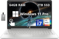 HP 15.6' FHD Touchscreen Business Laptop, Intel i7-1255U, 64GB RAM, 2TB PCIe SSD, Intel Iris Xe Graphics, Num Pad, Webcam, Windows 11 Pro, Natural Silver, 32GB Hotface USB Card