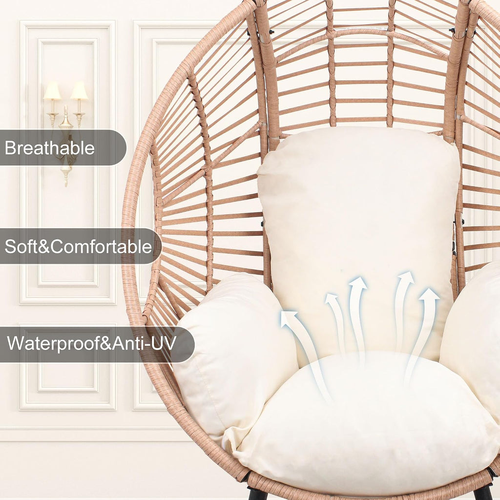 2 Person Oversized Wicker Egg Chair with Table Outdoor,Patio Lounge Chair with Thicken Cushions & Durable Steel Frame, Egg Basket Chair 500lbs Capacity for Garden, Backyard, Porch,Bedroom