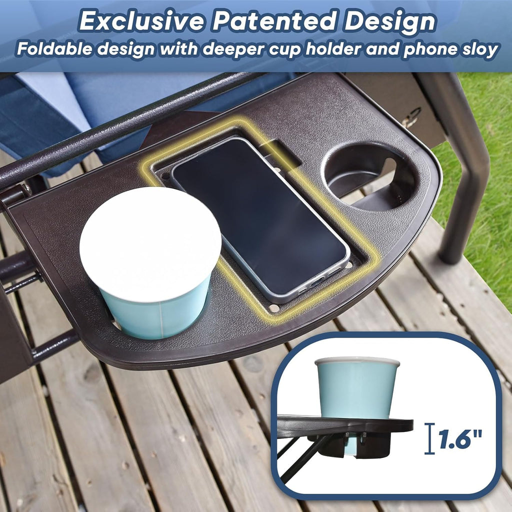 ZZW 3 Seat Outdoor Porch Patio Swing with Stand 800lbs 2-in-1 Convertible Swing Bed with Adjustable Canopy & Removable Cushion for Yard Garden Deck (Blue, Round Tube)