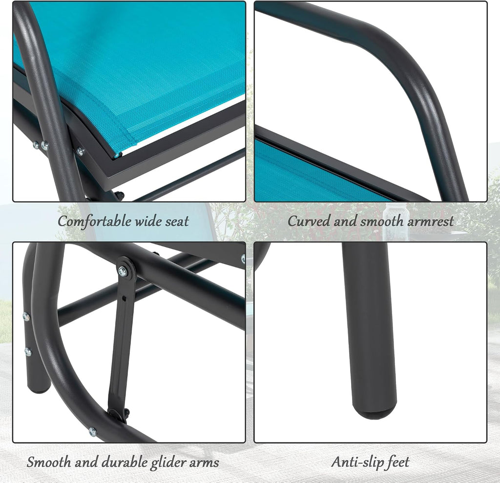 Outsunny Porch Glider Set of 2, Metal Frame Swing Glider Chair with Breathable Mesh Fabric, Curved Armrests and Steel Frame for Garden, Poolside, Backyard, Balcony, Blue