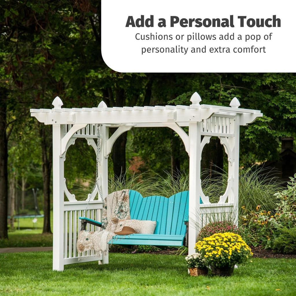 LuxCraft 5' Adirondack Hanging Porch Swing with Center Console, Outdoor Patio Swing, Front Porch Swing, Outdoor Swing Bench (Blue on Black)