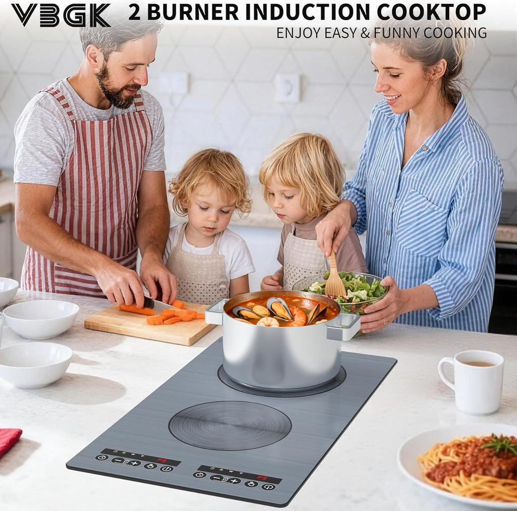 VBGK induction cooktop,110V 2300W double burner hot plate with LED touch control, 9 Power Levels, Kids Lock & Timer, Overheat Protection,2 burner induction cooktop