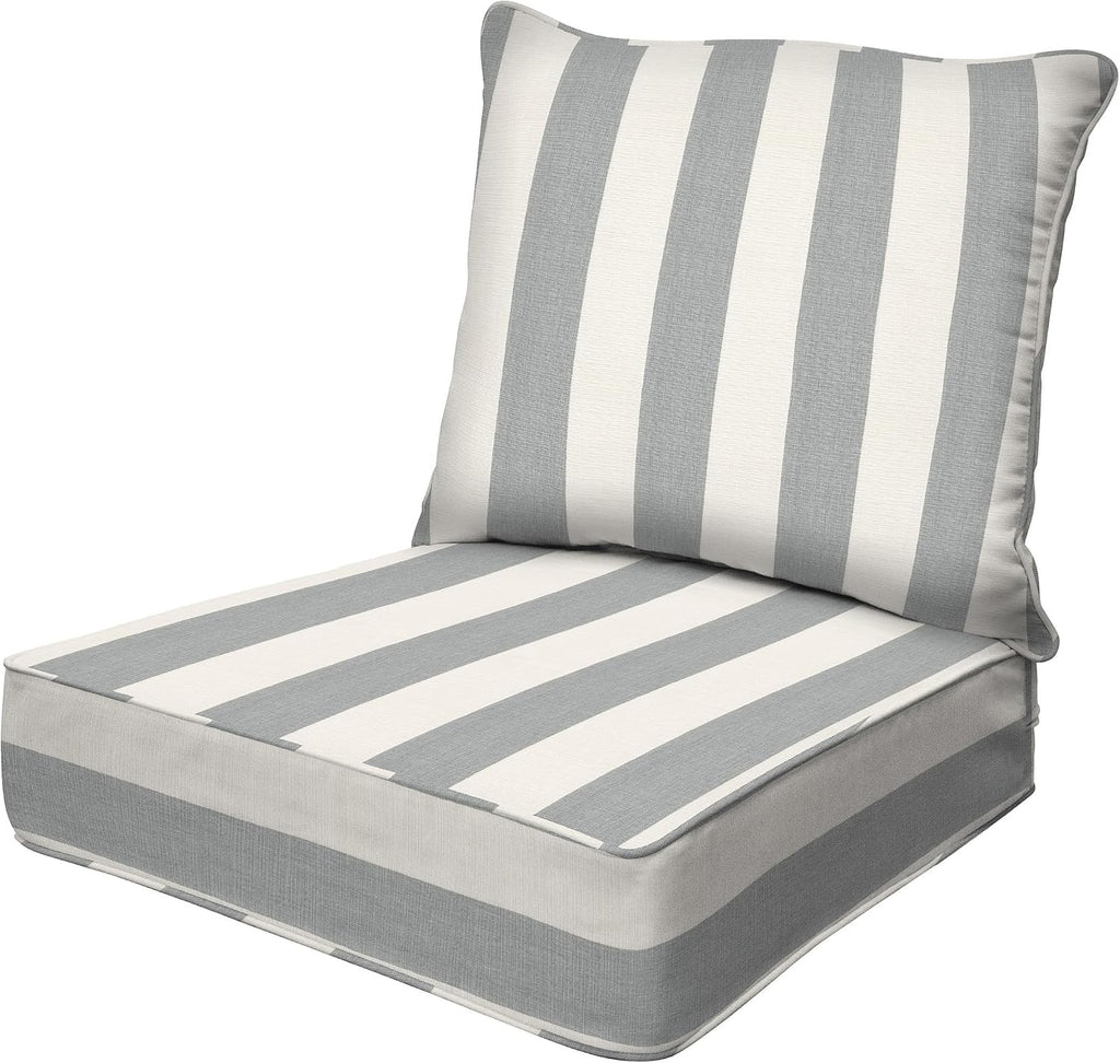 Honeycomb Outdoor Heritage Deep Seat, 24 x 23, Cabana Stripe Stone Grey Chair Cushion with Removable Cover, for Patio Furniture