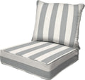 Honeycomb Outdoor Heritage Deep Seat, 24 x 23, Cabana Stripe Stone Grey Chair Cushion with Removable Cover, for Patio Furniture