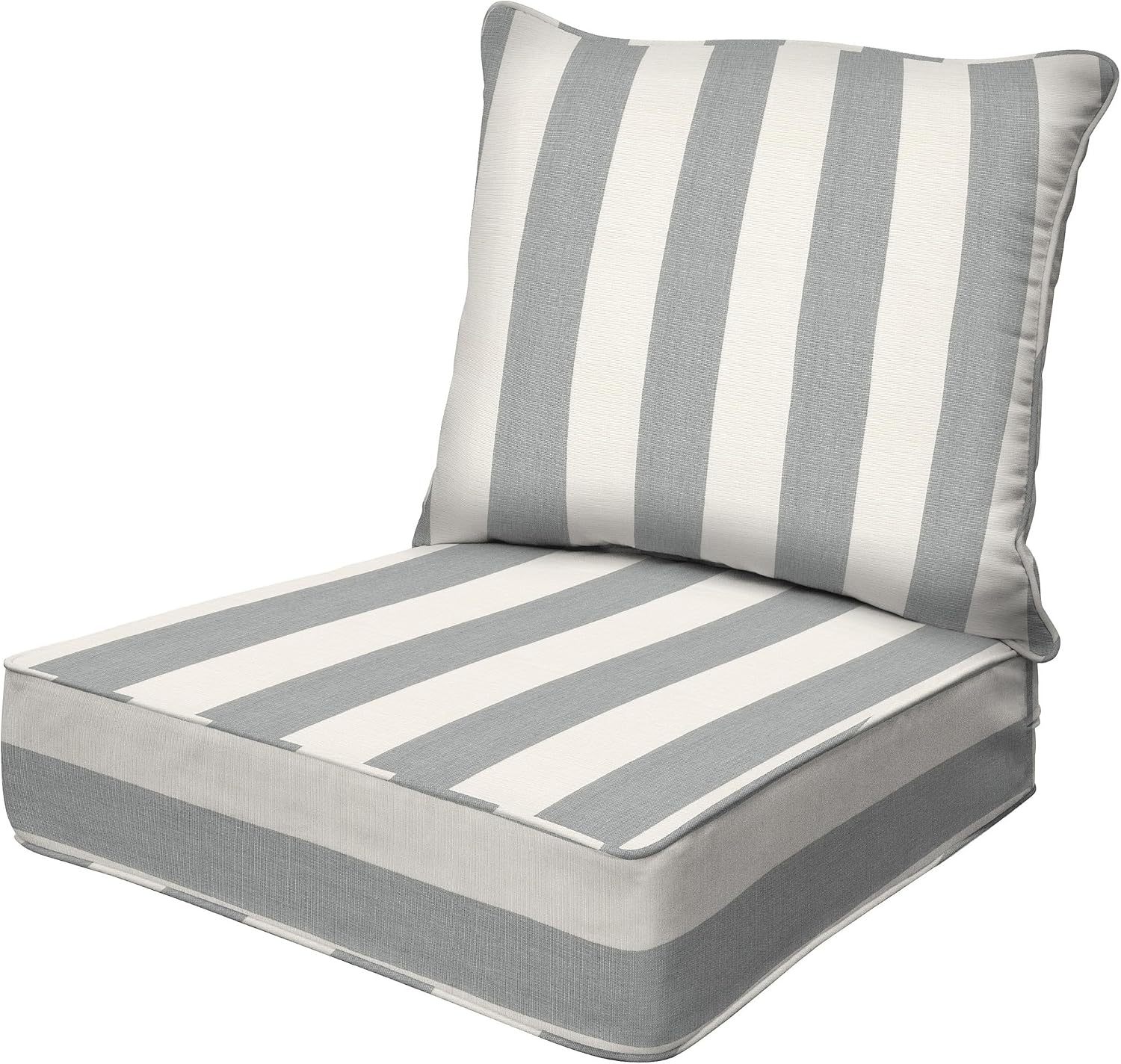 Honeycomb Outdoor Heritage Deep Seat, 24 x 23, Cabana Stripe Stone Grey Chair Cushion with Removable Cover, for Patio Furniture