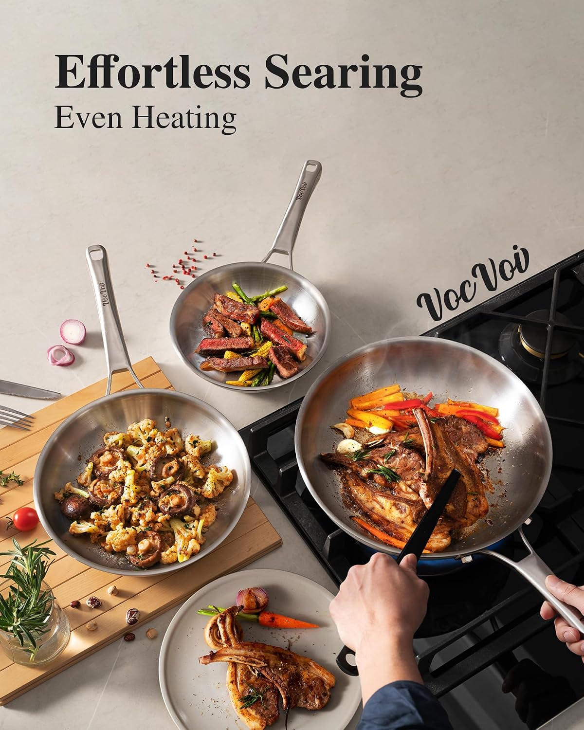Stainless Steel Cookware Set,Tir-Ply Pots and Pans Set,13 Pcs Stainless Steel Induction Kitchen Cookware Sets,PFOA Free, Frying Pans, Butter warmer,Saute Pan & Stock Pot,Compatible with All Cooktops