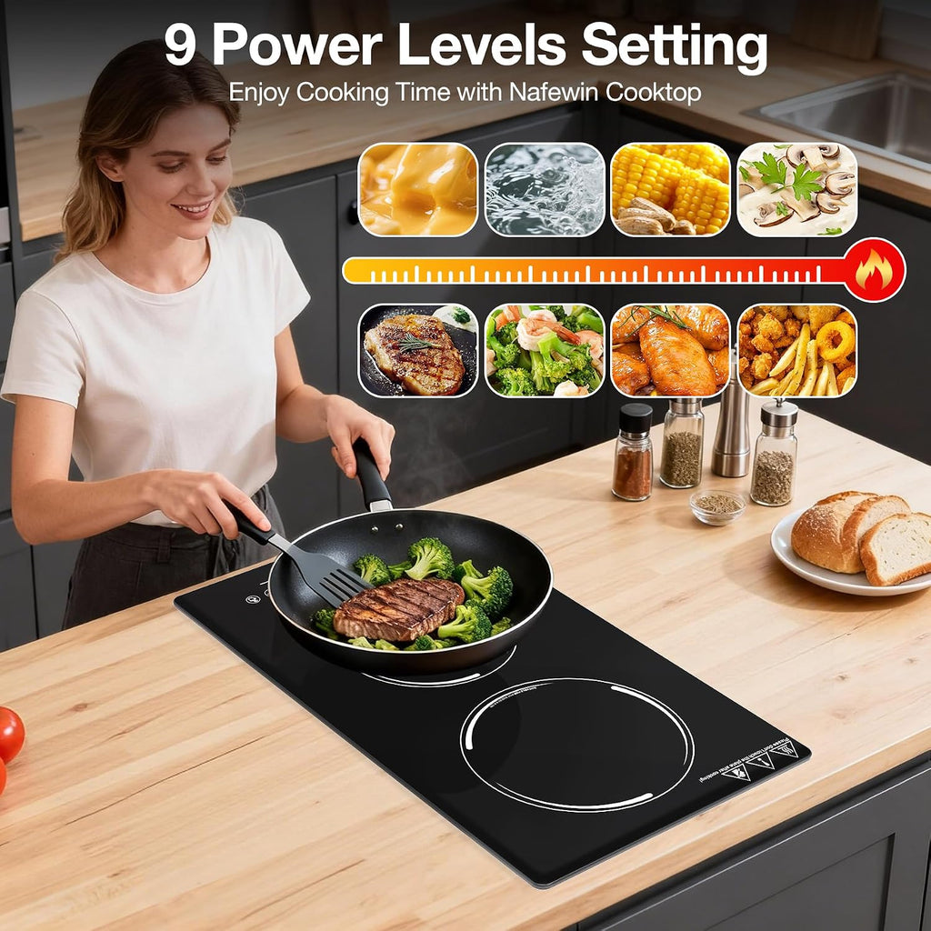Double Induction Cooktop, Portable Induction Stove Hot Plate with 9-Level Touch Control, Safety Lock, Auto Shutoff Timer Setting, Overheating Protection for Apartments, RVs, Camping