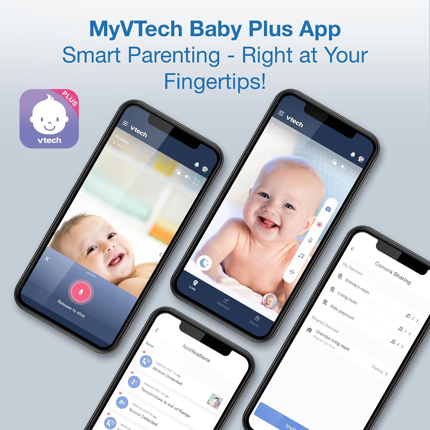 VTech 2-Cameras Smart WiFi Baby Monitor with 1080p FHD Camera and 5' HD IPS Screen, Free App with Motion Video, Sound/Motion Detection and Notifications, Split-Screen, Pan-Tilt-Zoom: VM901-2HD