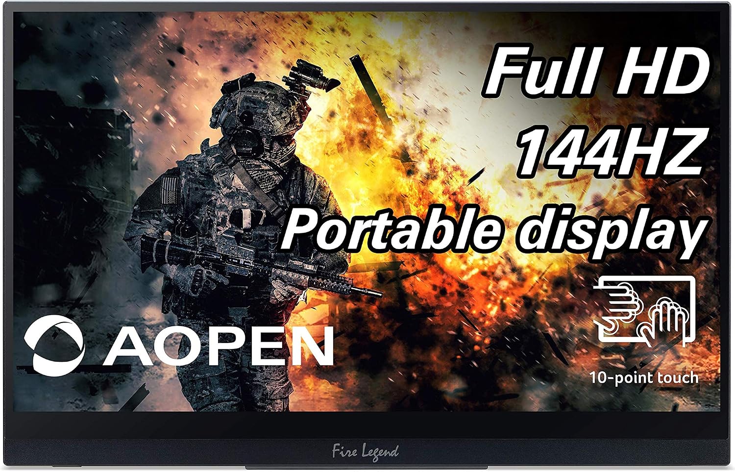 AOPEN by Acer Portable Monitor 16PG7QT Pbmiuuzx 15.6-inch Full HD (1920 x 1080) IPS Touch Monitor, 144Hz Refresh Rate and Adaptive-Sync Technology (2 x USB Type-C, 1 x Mini HDMI Port & 1 x Micro USB)