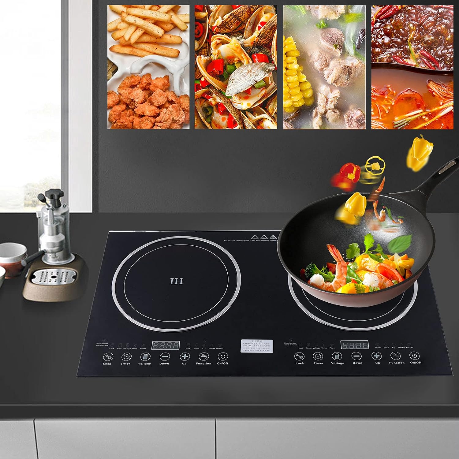 Electric Ceramic Cooktop, Electric Induction Cooktop, 2 Burners Built-in Electric Stove Top with Timer, Adjustable Temperature, Child Safety Lock, 8 Heating Level, 110V 2600W