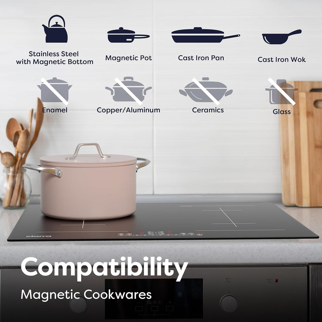 CDV 7200W Built-in Induction Cooktop 4 Burners, 24 Inch Electric Cooktop with Bridge Function Power Booster 9 Power Levels Touch Control Timer Child Lock