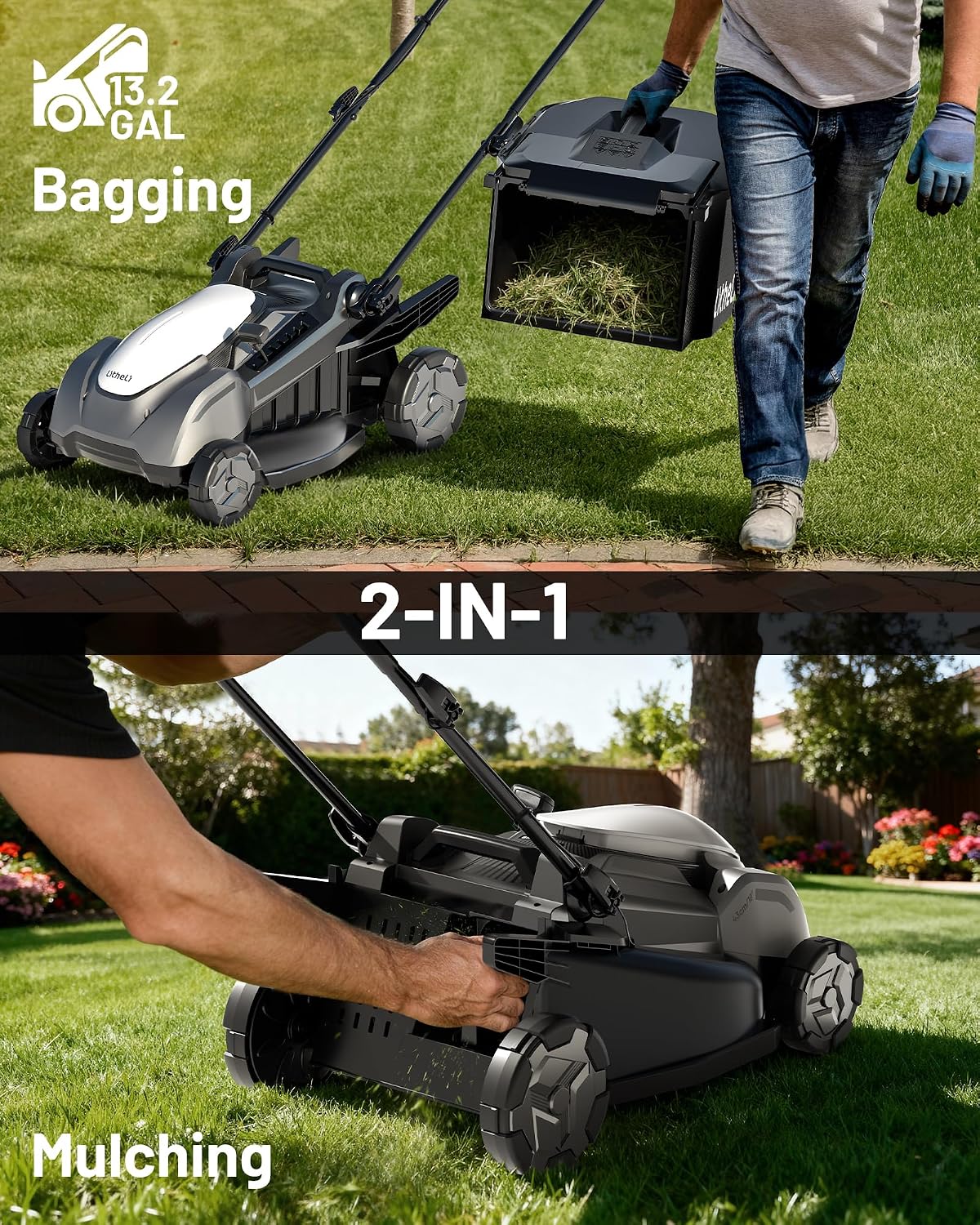 Litheli 40V Lawn Mower Electric, Push Mower, Lawnmower Battery Cordless